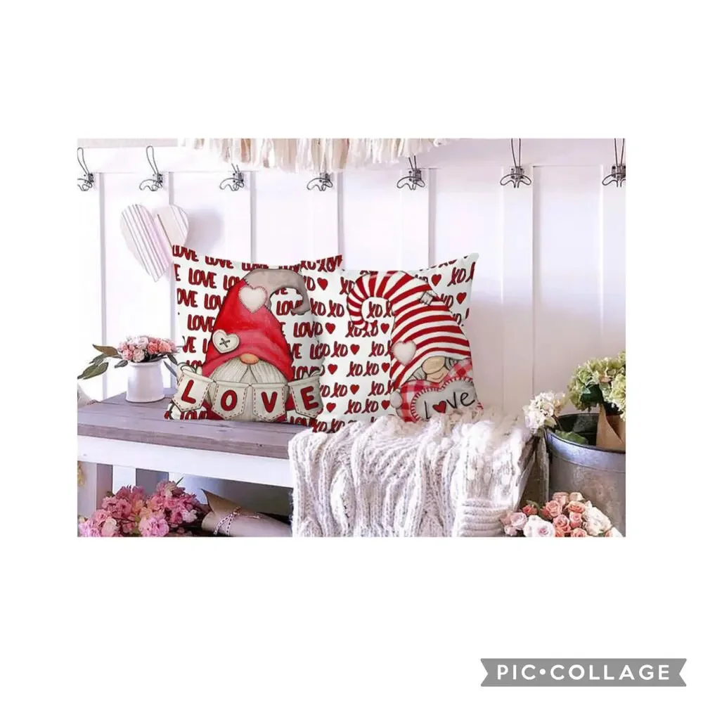 Gnome Valentines Pillow Covers Set of 2 New